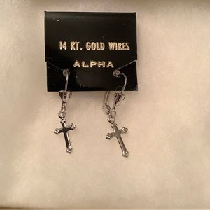 NEW vintage 14 KT Gold wires Trefoil cross earrings (silver)